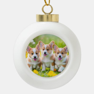 Adorno De Cerámica Tipo Bola Corgies jugando en la hierba