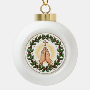 Adorno De Cerámica Tipo Bola Corona de Navidad de Acebo Cerámico con Manos en O