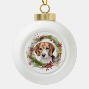 Adorno De Cerámica Tipo Bola Corona de Navidad de Beagle Perro Festivo