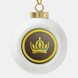 Adorno De Cerámica Tipo Bola Corona Dorada Elegante