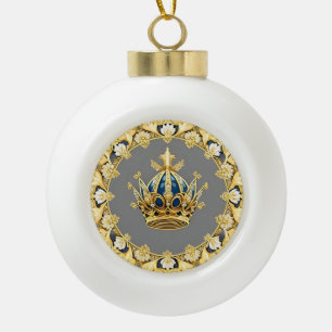 Adorno De Cerámica Tipo Bola Corona Dorada Elegante