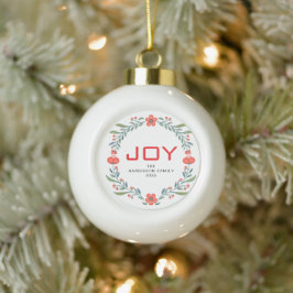 Adorno De Cerámica Tipo Bola Corona floral de Navidad con nombre personalizado 