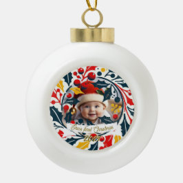 Adorno De Cerámica Tipo Bola Corona tricolor de la primera Navidad del bebé