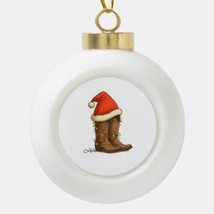 Adorno De Cerámica Tipo Bola Cowboy Boots Navidades del oeste de Santa Hat