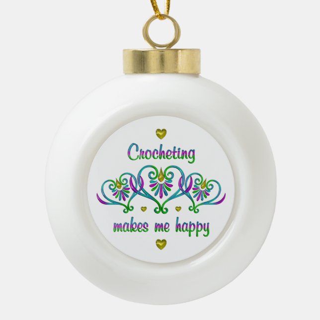 Adorno De Cerámica Tipo Bola Crocheting me hace feliz (Anverso)