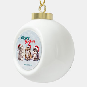Adorno De Cerámica Tipo Bola Cuidada acuarela gatito Santa Merry Navidad