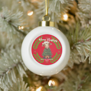 Adorno De Cerámica Tipo Bola Cute alegre vaca patrón de Navidad árbol de Navida