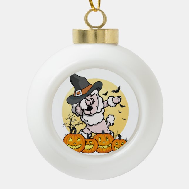 Adorno De Cerámica Tipo Bola Dabbing Poodle Halloween (Anverso)