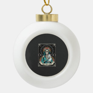 Adorno De Cerámica Tipo Bola Dama de Gatos Esqueleto Tarot Floral Gótico