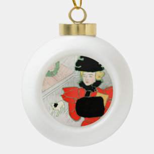Adorno De Cerámica Tipo Bola Dama Victoriana Elegante Vintage de Navidad en Roj