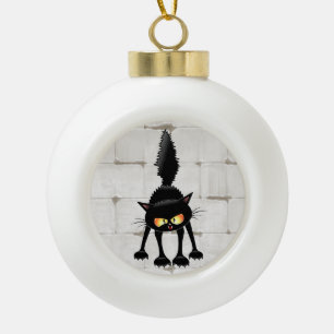 Adorno De Cerámica Tipo Bola Dibujo animado de gato negro divertido y feroz 