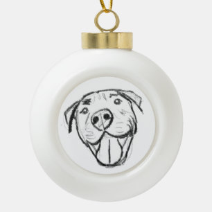 Adorno De Cerámica Tipo Bola dibujo de pitbull simple amantes de perros blanco