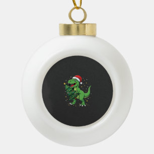 Adorno De Cerámica Tipo Bola Dinosaurio de Navidad Santa T Rex