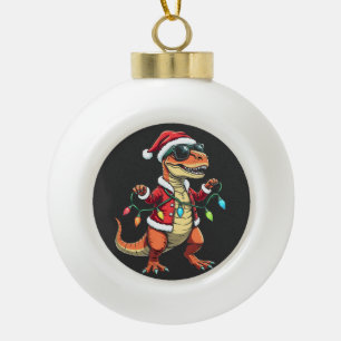 Adorno De Cerámica Tipo Bola Dinosaurio envuelto con Navidades ilumina Santa Ha