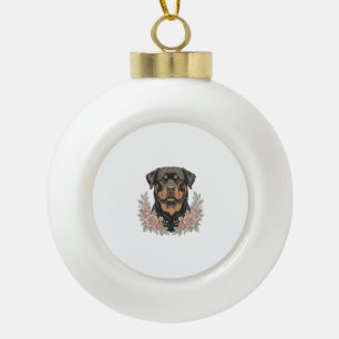 Adorno De Cerámica Tipo Bola Diseño de camiseta de retrato floral de Rottweiler