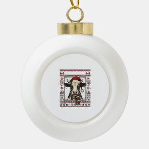 Adorno De Cerámica Tipo Bola Diseño de camiseta fea de Navidad vintage de vaca_