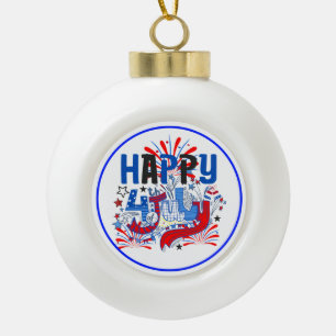 Adorno De Cerámica Tipo Bola Diseño de Celebración Patriótica del 4 de Julio Fe