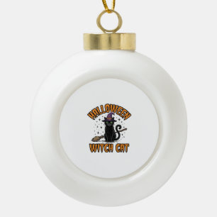 Adorno De Cerámica Tipo Bola Diseño de grabado vintage de gato bruja de Hallowe