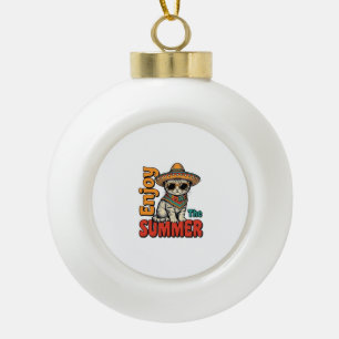 Adorno De Cerámica Tipo Bola Diseño de grabado vintage de sombrero de gato de v