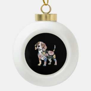 Adorno De Cerámica Tipo Bola Diseño de silueta de beagle floreado