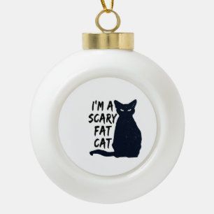 Adorno De Cerámica Tipo Bola Diseño gráfico de gato negro de Halloween aterrado