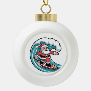 Adorno De Cerámica Tipo Bola Diviértete Navidad Santa Tabla de Surfear Surf