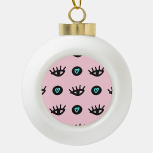Adorno De Cerámica Tipo Bola Doodle Girly: Los Ojos Corazón Sin Pena.
