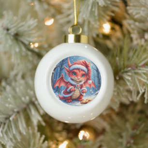 Adorno De Cerámica Tipo Bola dragón de Navidad, demasiado lindo para arrestar, 