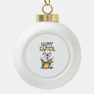 Adorno De Cerámica Tipo Bola Drummer Easter Bunny Jugando Drums