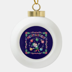 Adorno De Cerámica Tipo Bola Duende de Navidad Alegre y Brillante Lindo Día F
