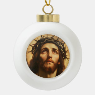 Adorno De Cerámica Tipo Bola Ecce Homo Jesucristo con Corona de Espinas