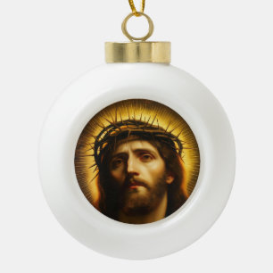 Adorno De Cerámica Tipo Bola Ecce Homo Jesucristo con Corona de Espinas
