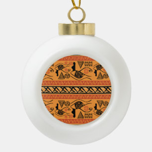 Adorno De Cerámica Tipo Bola Egipcio De Rayas, Tribal Motif Vintage.