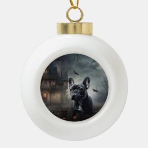 Adorno De Cerámica Tipo Bola El miedo de Halloween en el Bulldog francés