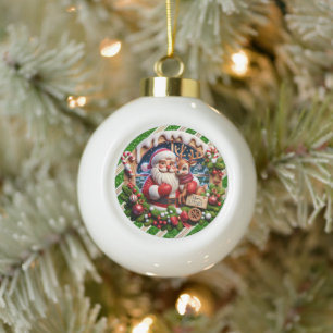 Adorno De Cerámica Tipo Bola El paseo festivo de Santa" - Navidades alegres