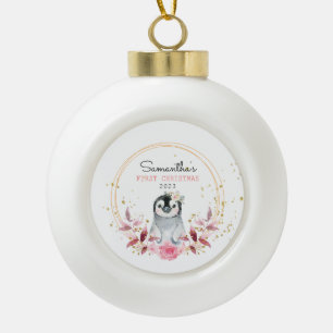 Adorno De Cerámica Tipo Bola El primer pingüino de Navidad del bebé