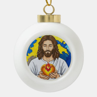 Adorno De Cerámica Tipo Bola El Sagrado Corazón de Jesús