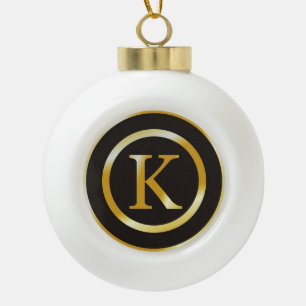 Adorno De Cerámica Tipo Bola Elegant Gold Monogram K Christmas