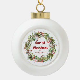 Adorno De Cerámica Tipo Bola Elegante acuarela Wreath Primera Navidad