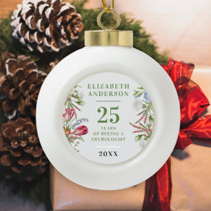 Adorno De Cerámica Tipo Bola Elegante Aniversario Botánico Verde Blanco