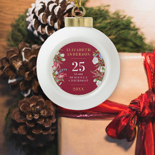 Adorno De Cerámica Tipo Bola Elegante Aniversario De Flores Silvestres Rojas Y 