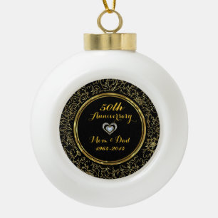 Adorno De Cerámica Tipo Bola Elegante Aniversario del Boda Negro y Oro 50
