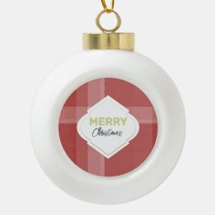 Adorno De Cerámica Tipo Bola Elegante Festivo Feliz Navidad Tartán Burdeos