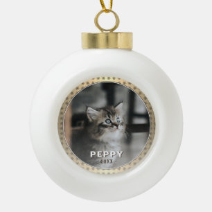 Adorno De Cerámica Tipo Bola Elegante foto de gato Navidades de metal dorado 