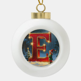 Adorno De Cerámica Tipo Bola Elfo de Navidad Personalizado con la Inicial E