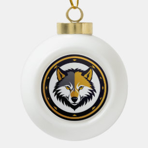 Adorno De Cerámica Tipo Bola Emblema de Lobo con Círculo Dorado