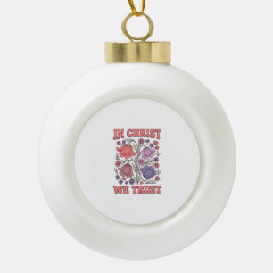 Adorno De Cerámica Tipo Bola En Cristo Confiamos Diseño Floral Cristiano Vector