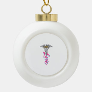 Adorno De Cerámica Tipo Bola Enfermera Amor Caduceo Floral Médico Diseño Vertic