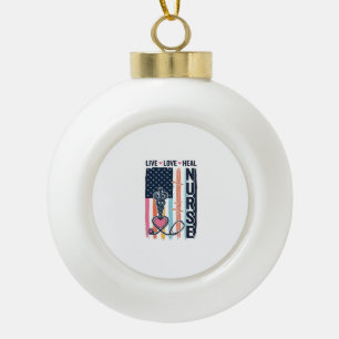 Adorno De Cerámica Tipo Bola Enfermera Vive Ama Sana Patriótico Vintage Vector 