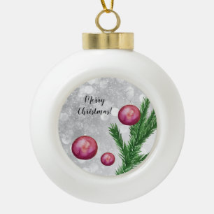 Adorno De Cerámica Tipo Bola Escena de Navidad Ramas y Bolas Acuarela